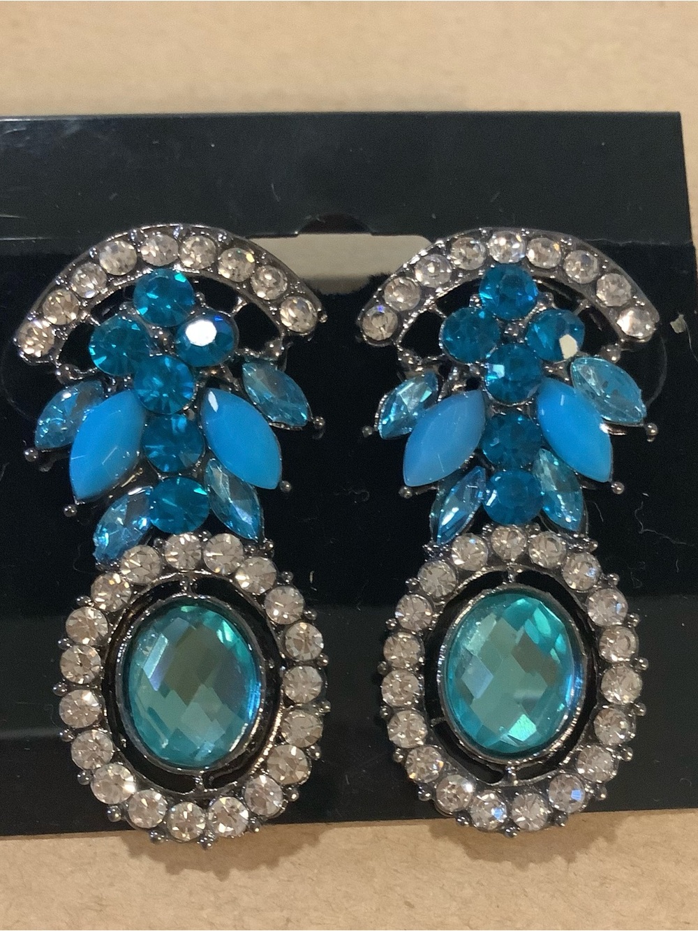 Elegant Blue Crystal Drop Earrings with Clear Accents